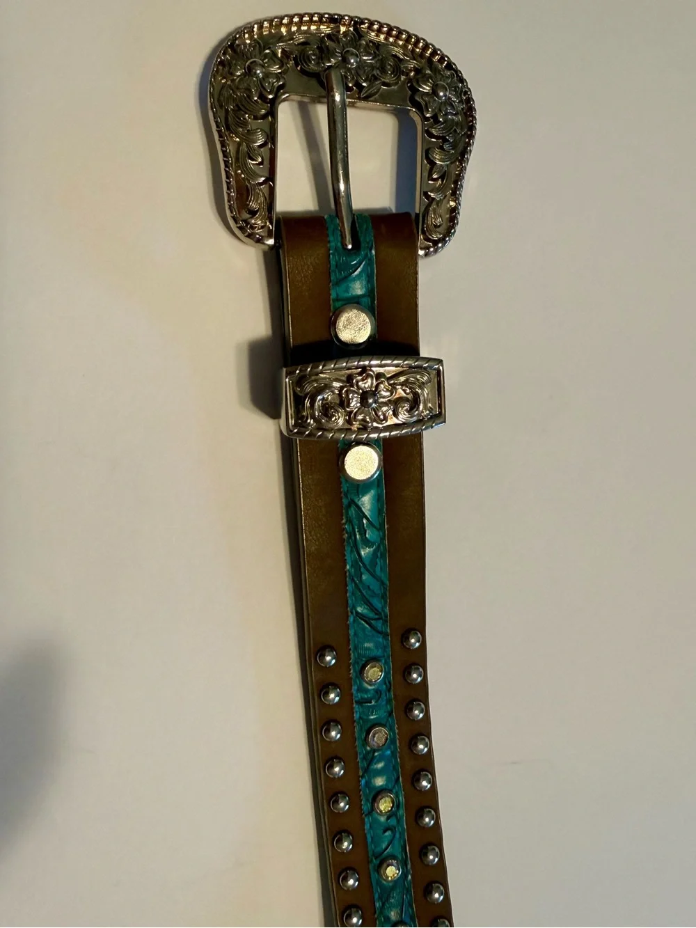 Child’s Small Silver & Turquoise Western Belt - Leather